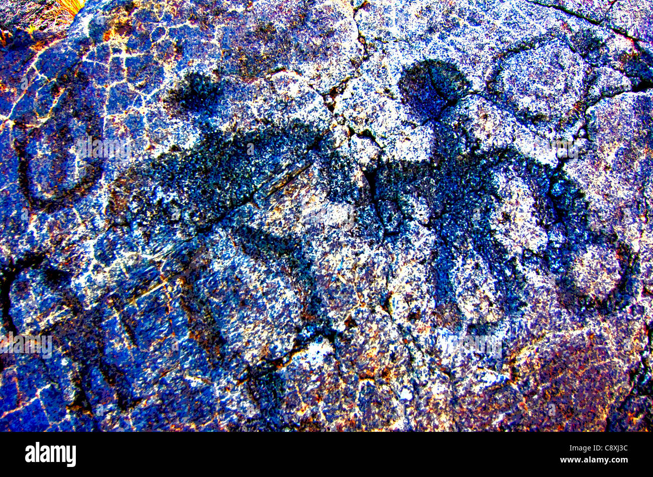 Petroglifos en Pu'u Loa, Cadena de cráteres road, Parque Nacional de Los Volcanes de Hawaii, la Isla Grande de Hawai Foto de stock
