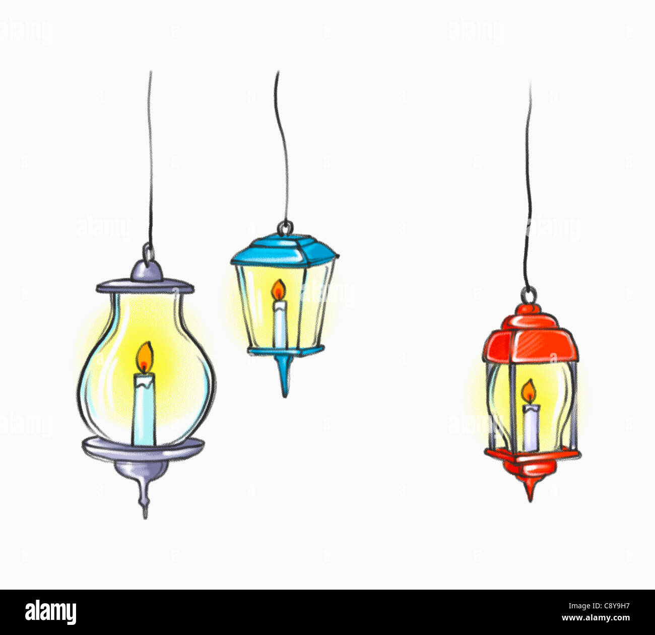 Dibujo de tres velas lámparas colgantes Fotografía de stock - Alamy
