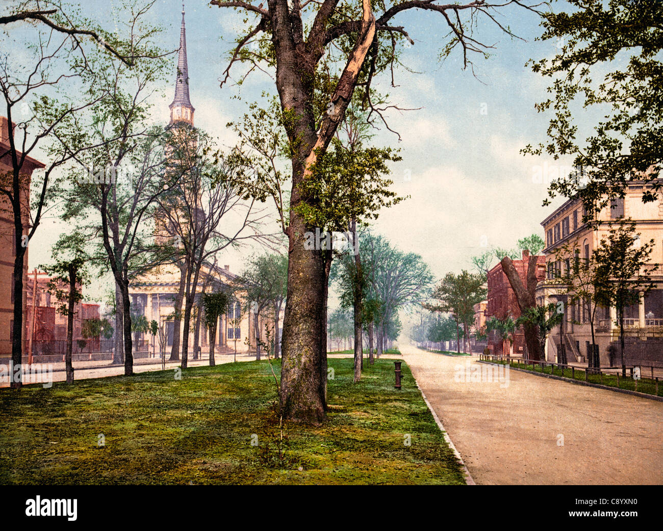 Oglethorpe Avenue en Savannah, Georgia, circa 1900 Foto de stock