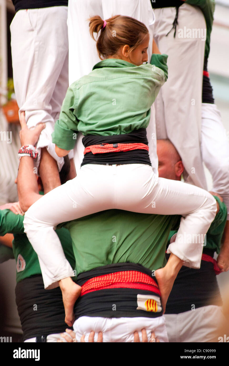 Torre humana - los Castellers de Cataluña Foto de stock