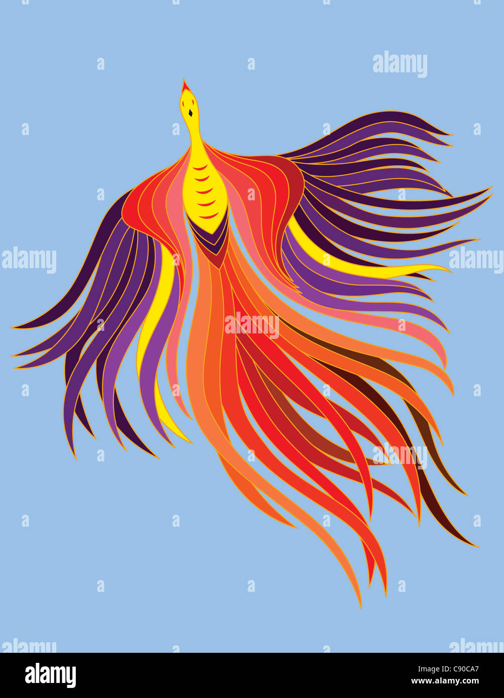Phoenix decorativo con hermosas fluyendo hacia abajo. Foto de stock