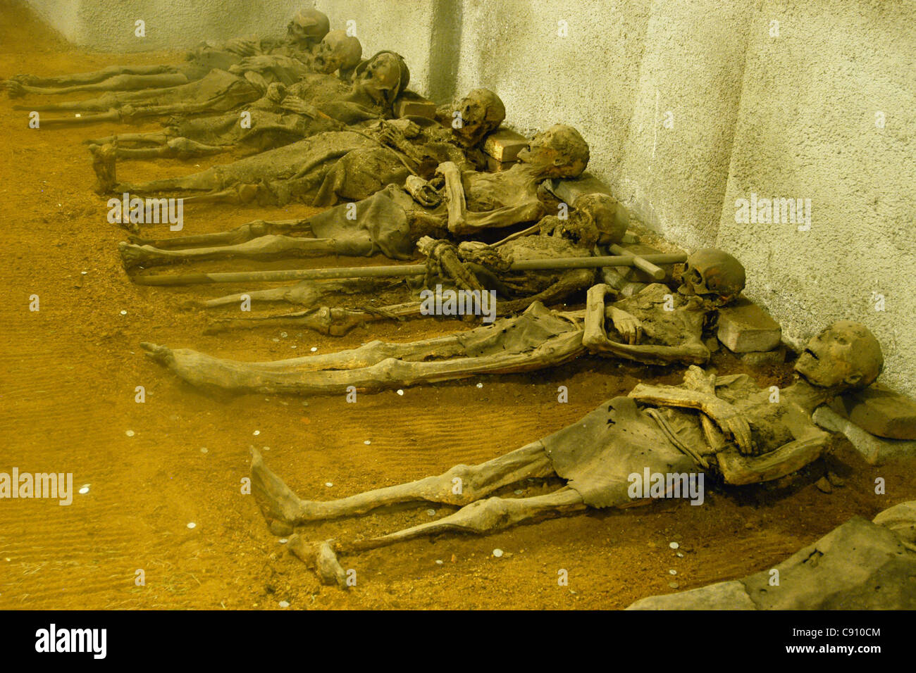 Momias de frailes capuchinos en la cripta de los Capuchinos en Brno, República Checa. Foto de stock