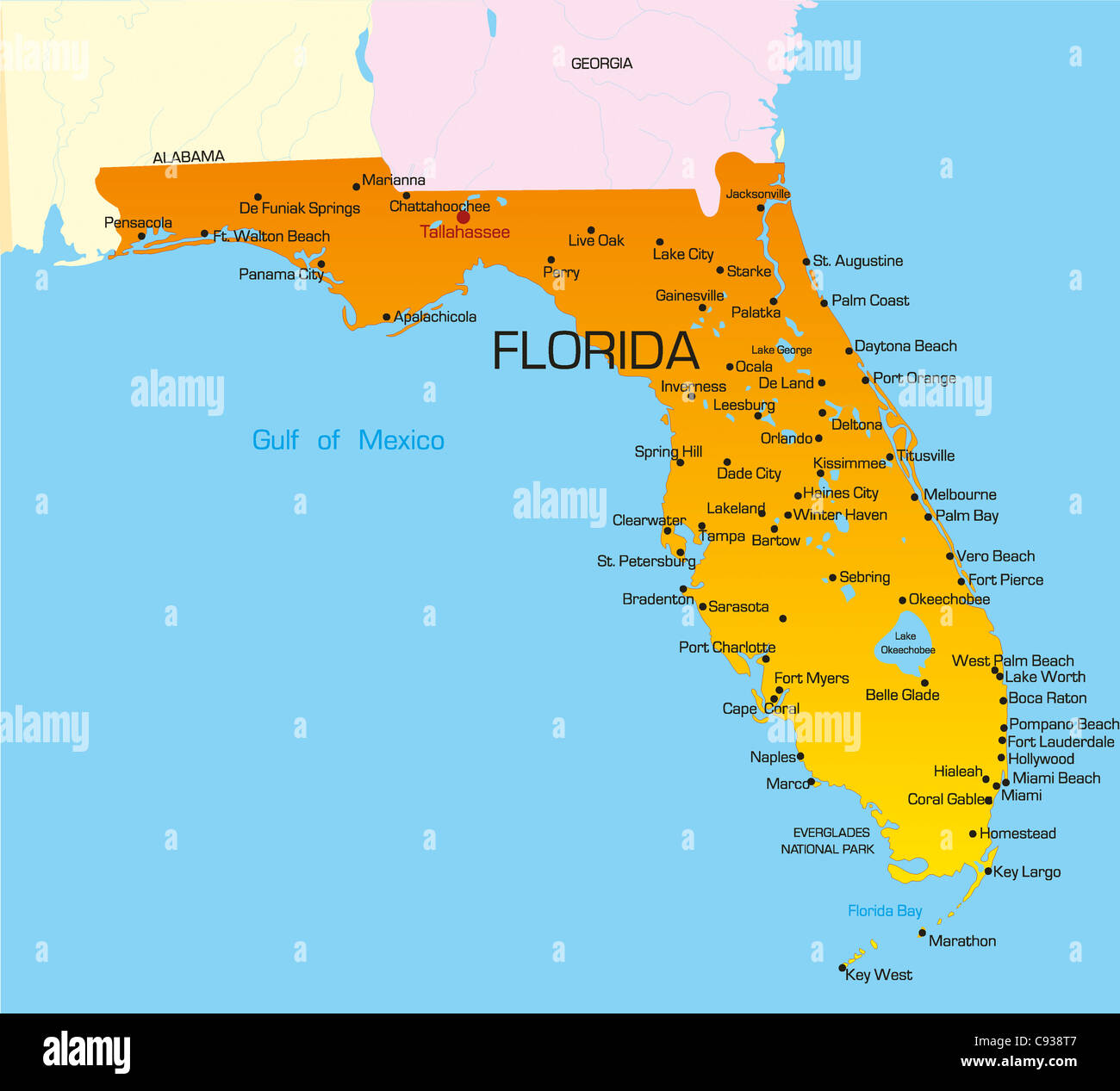 Mapa de color vectorial del estado de Florida. Ee.Uu Fotografía de stock -  Alamy