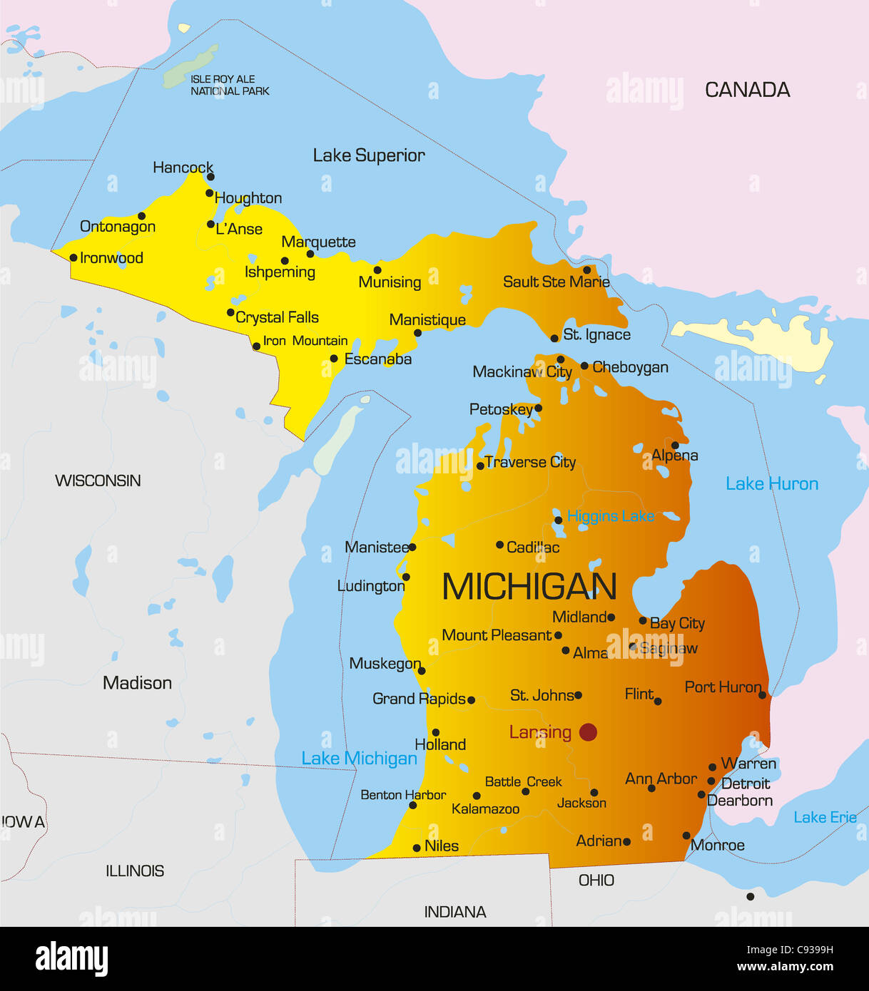 Mappa Fisica Del Michigan Mappa Fisica Del Michigan