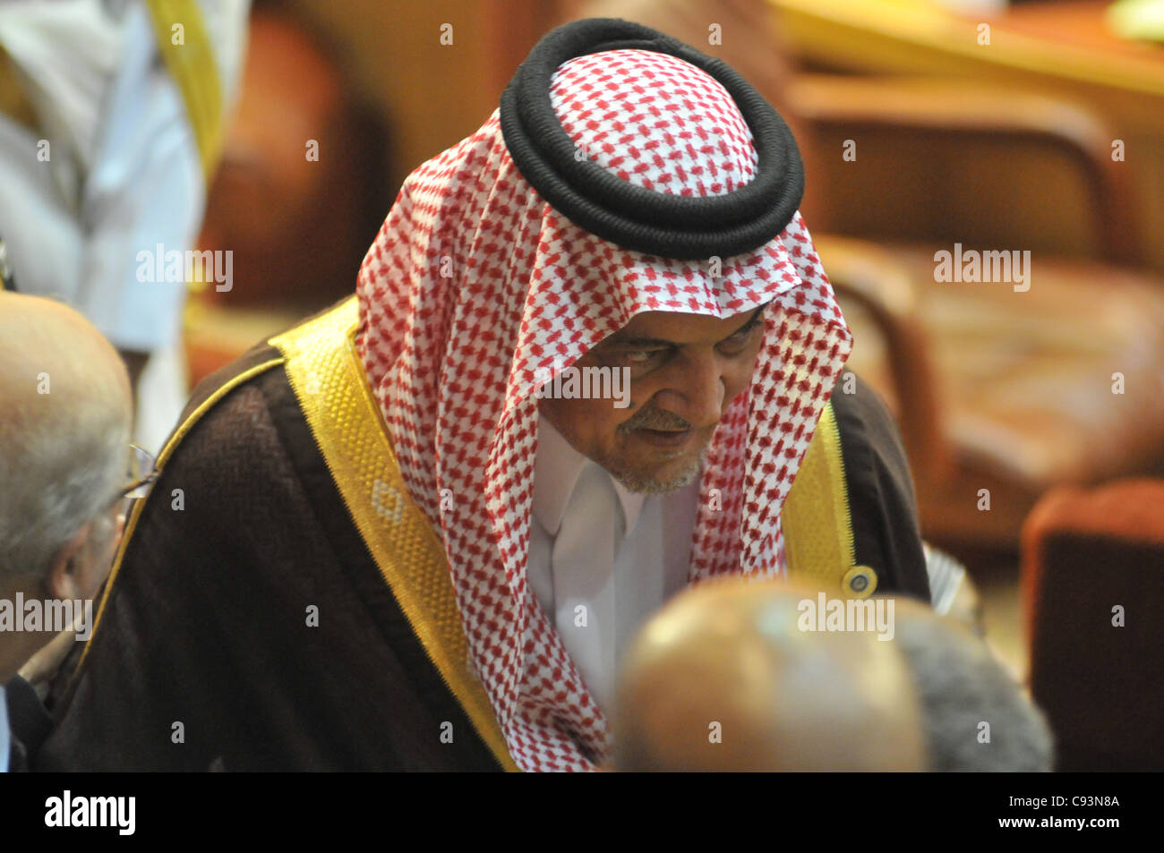 Ministro de Relaciones Exteriores saudita el Príncipe Saud Al Faisal, un miembro de la familia real gobernante en Arabia Saudita, en una reunión de la liga árabe. Foto de stock