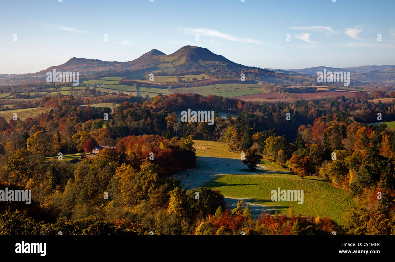 Scott's View durante el otoño/invierno de cara al Eildon Hills, Scottish Borders, Escocia, Reino Unido, Europa Foto de stock