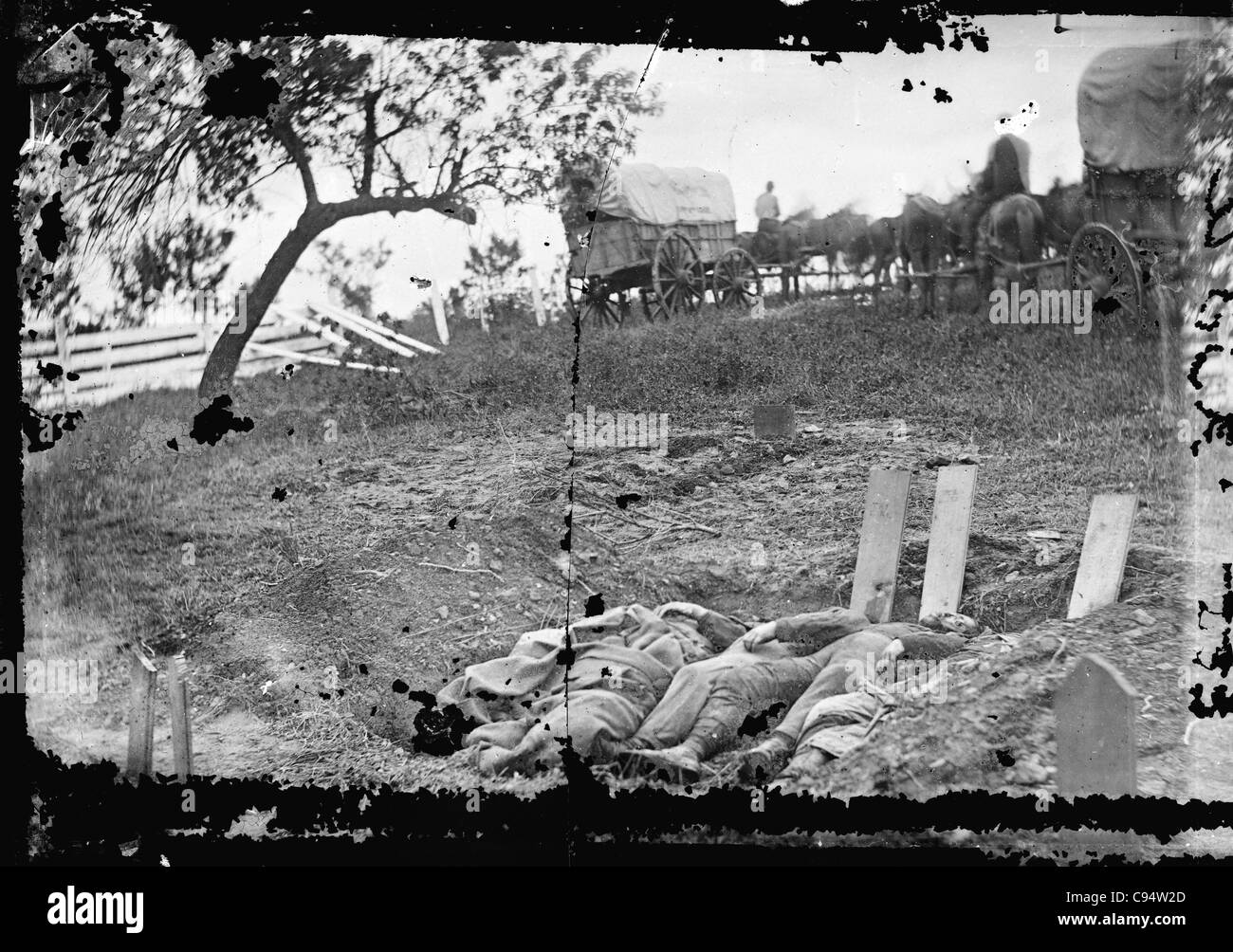 En Gettysburg, Pennsylvania. Confederado inconclusa tumbas cerca del centro del campo de batalla Foto de stock