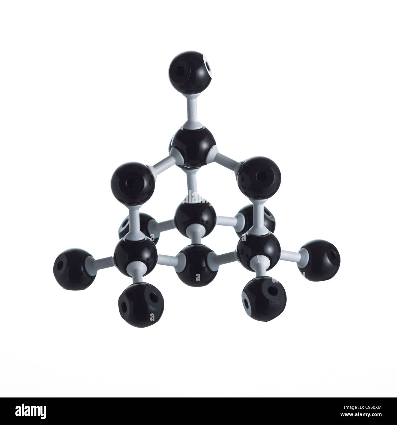 Estructura Cristalina del diamante. Los átomos son representados como esferas y están codificados por colores: carbono (negro). Foto de stock