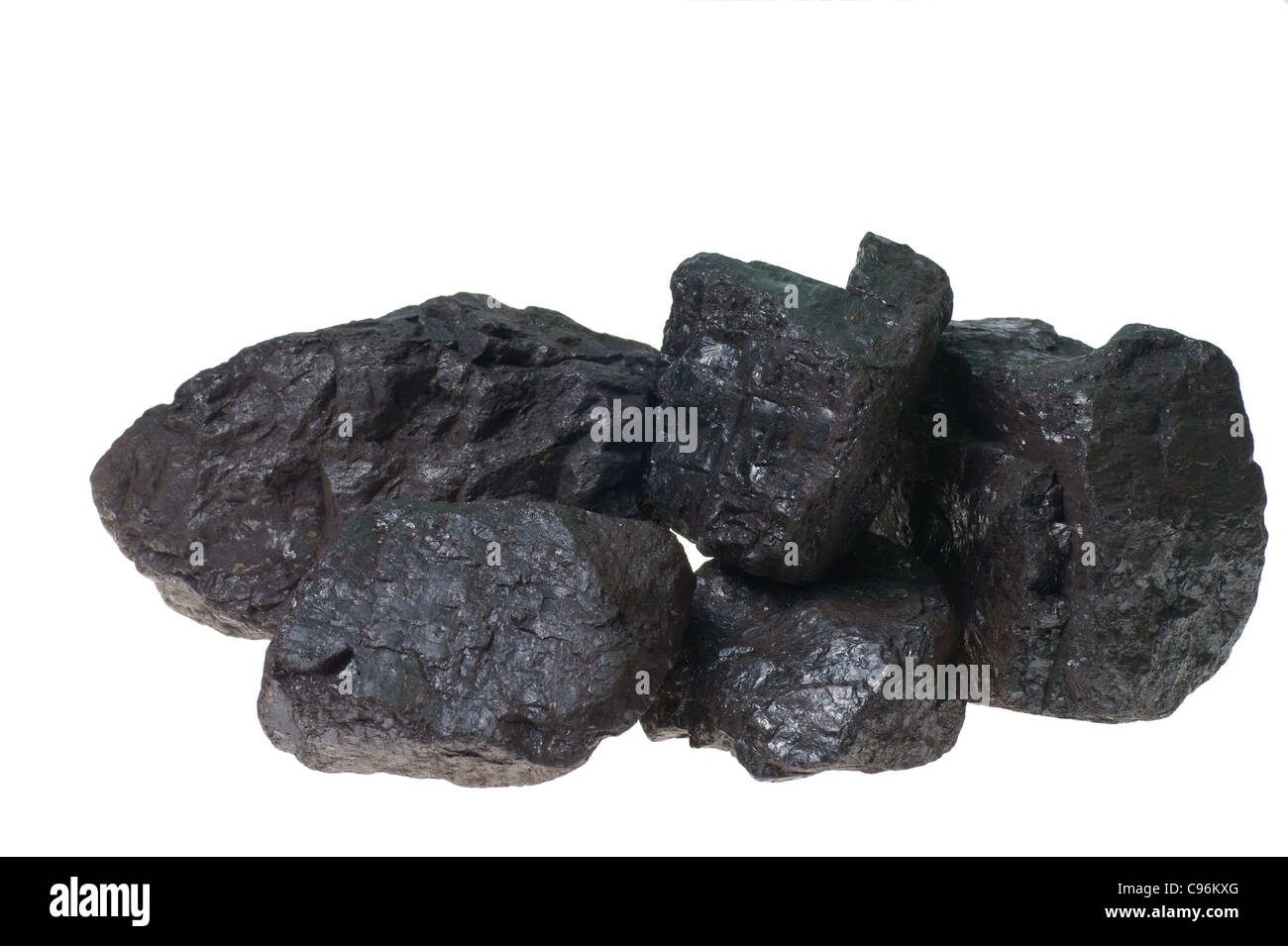 La quema de carbón negro de carbono fósil combustible fósil confort horno mugre calor protuberancias aisladas las minas de minerales nuggets piezas brillantes t Foto de stock