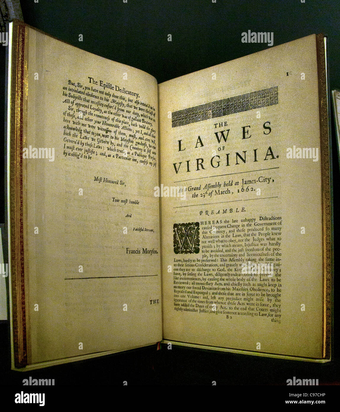 Lawes de Virginia British 1662 Estados Unidos de América EE.UU. Foto de stock