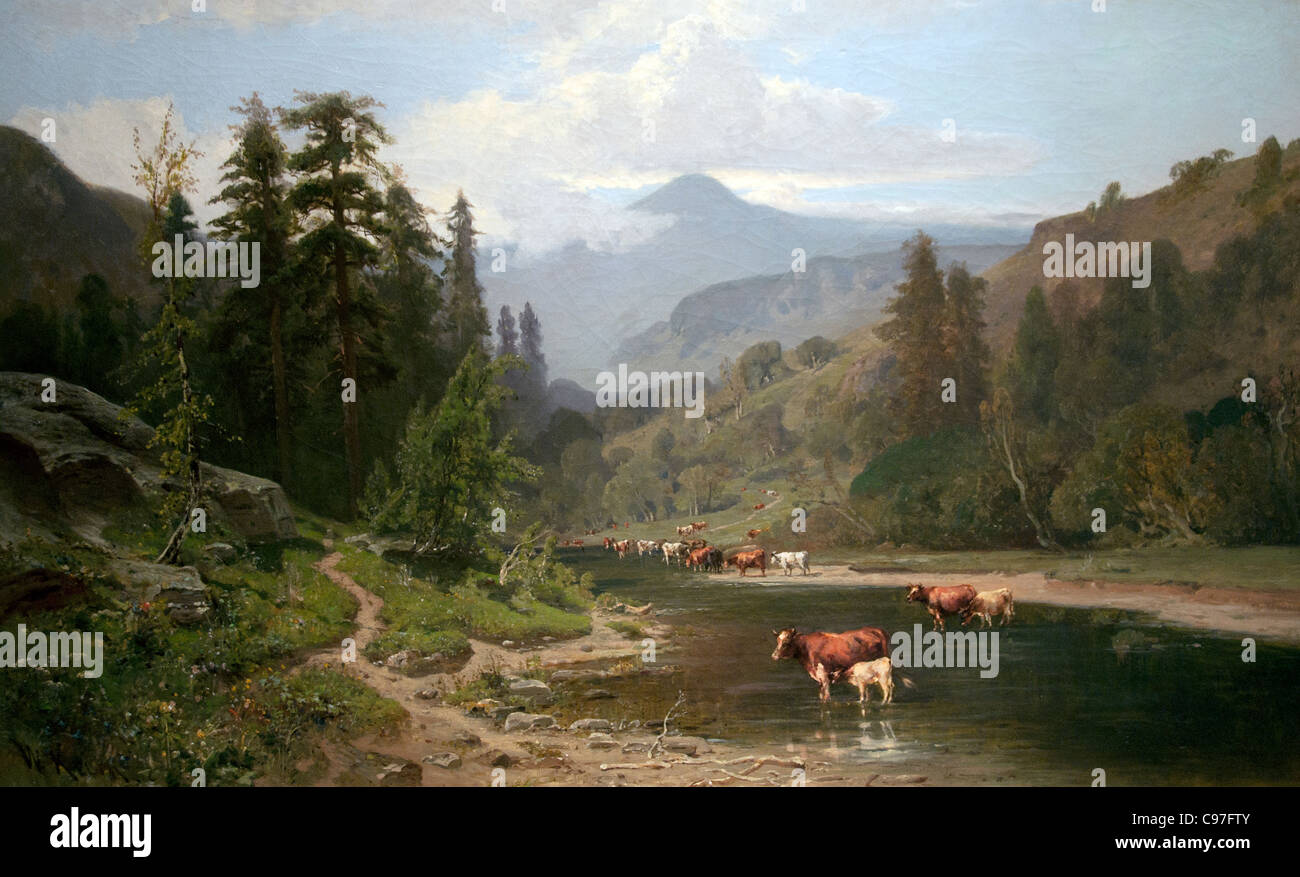 Paisaje de montaña con ganado 1879 por William Keith British Foto de stock