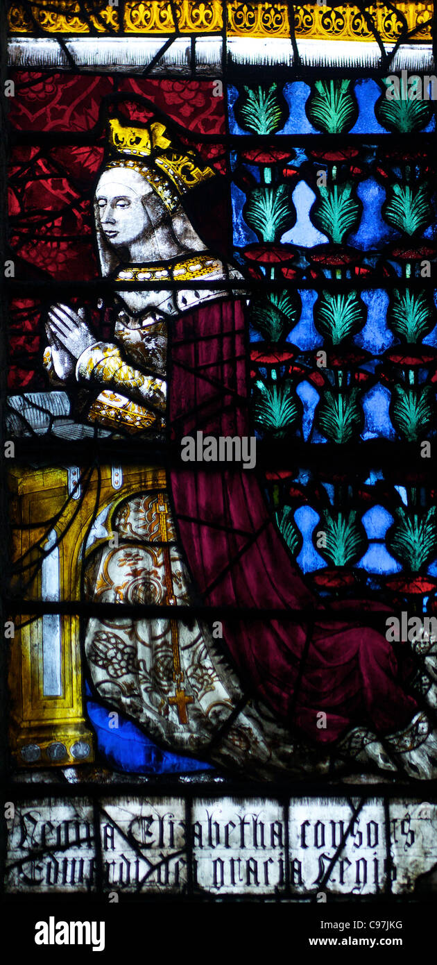 Queen Elizabeth Woodville, Royal Ventana, Noroeste de crucero, vidrieras medieval, la Catedral de Canterbury, Kent, Inglaterra, Reino Unido Foto de stock