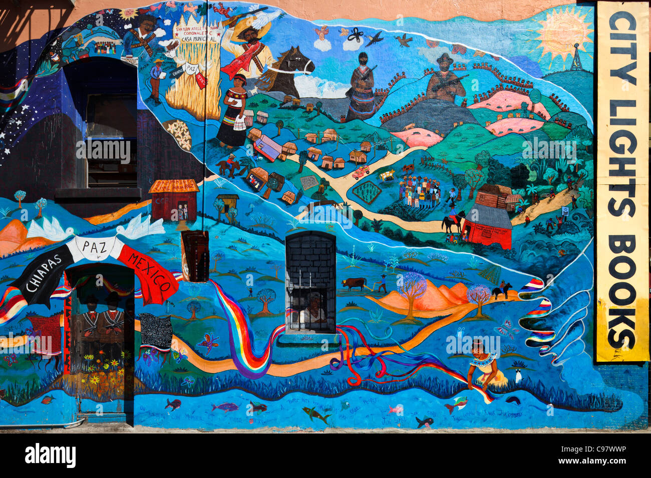 City Lights Books Mural Zapatista, San Francisco Fotografía de stock - Alamy