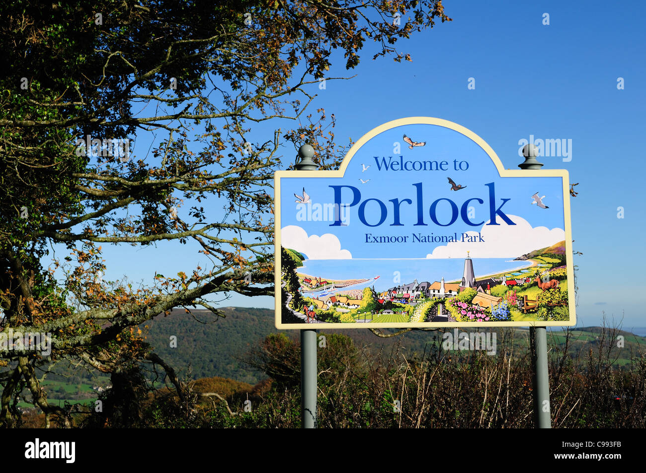 Porlock Somerset England .pueblo costero a firmar. Foto de stock