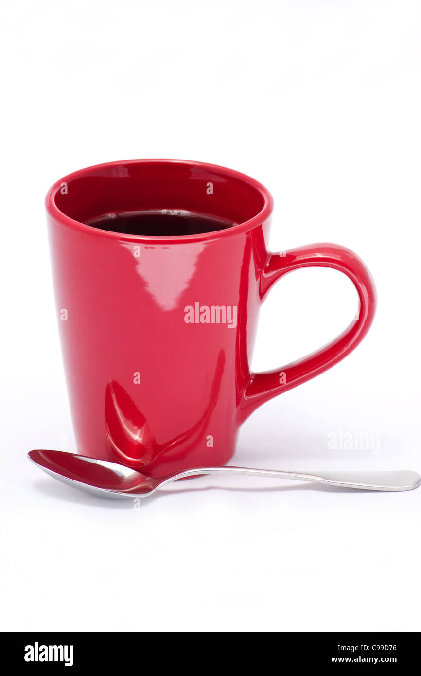 juego de tazas para café color rojo en fondo blanco Stock Photo