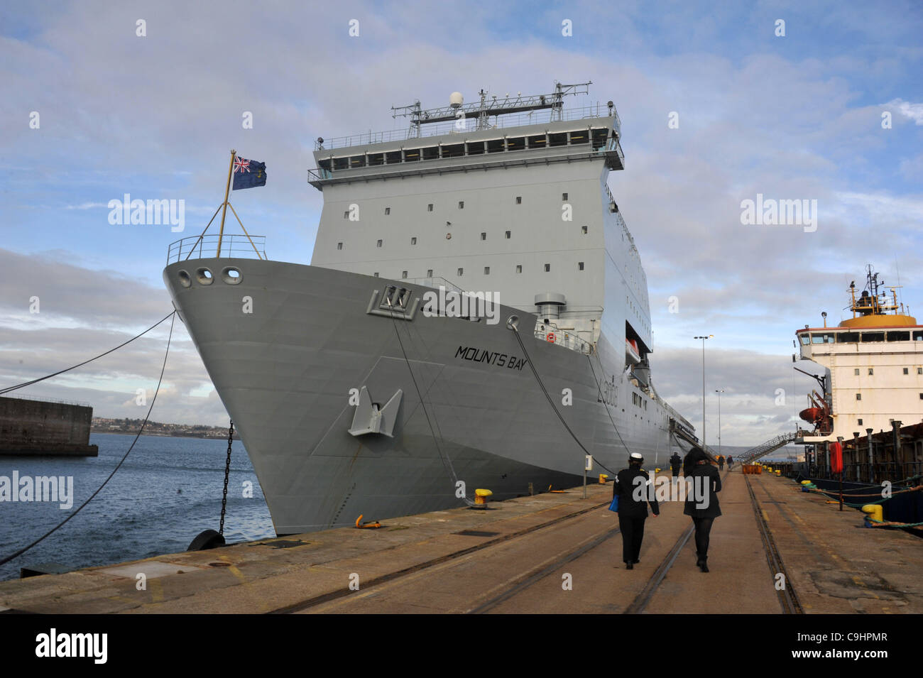 RFA Mounts Bay, un buque de apoyo de la Marina Real. UK Foto de stock