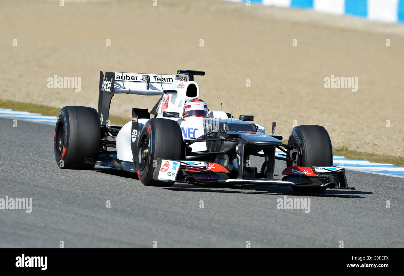 Kamui Kobayashi (JPN), Sauber bei den ersten Formel 1 Testfahrten der Saison 2012 en Jerez, Spanien | Kamui Kobayashi (JPN), Sauber durante las pruebas de Fórmula Uno en Jerez, España Foto de stock