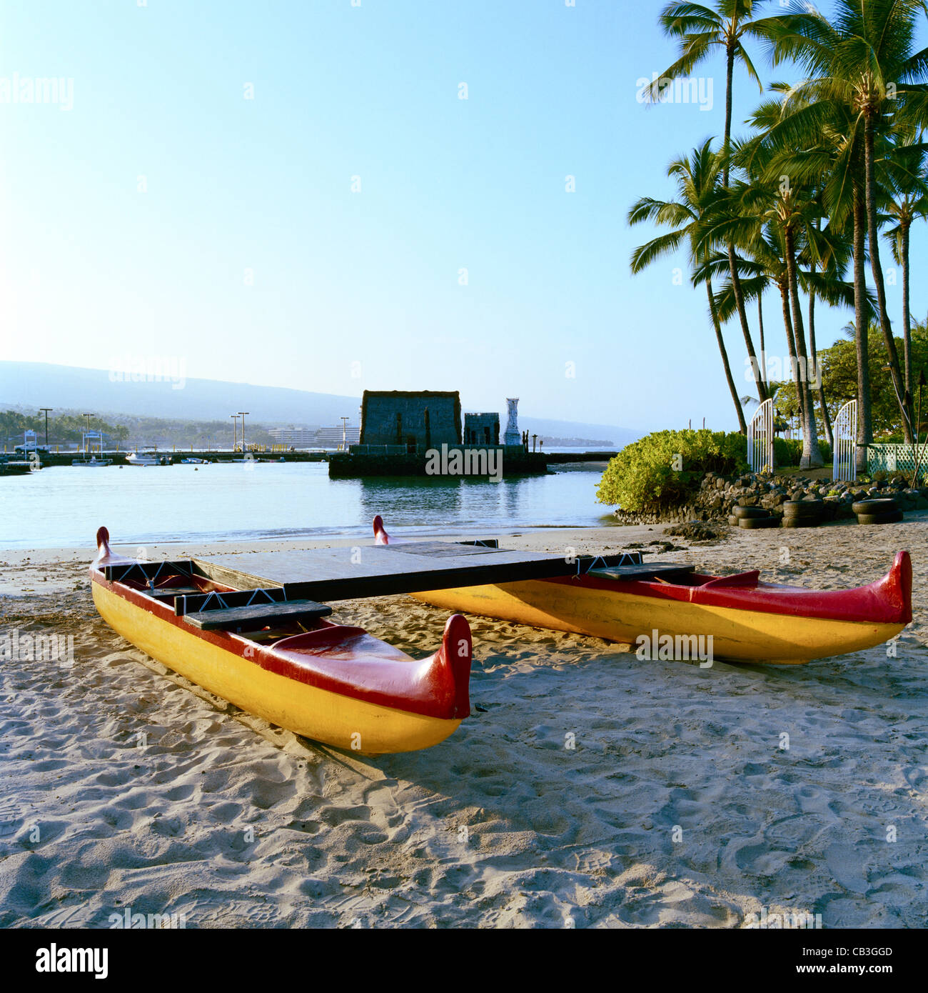 La canoa de doble casco de Kailua-Kona, Hawaii Big Island Foto de stock
