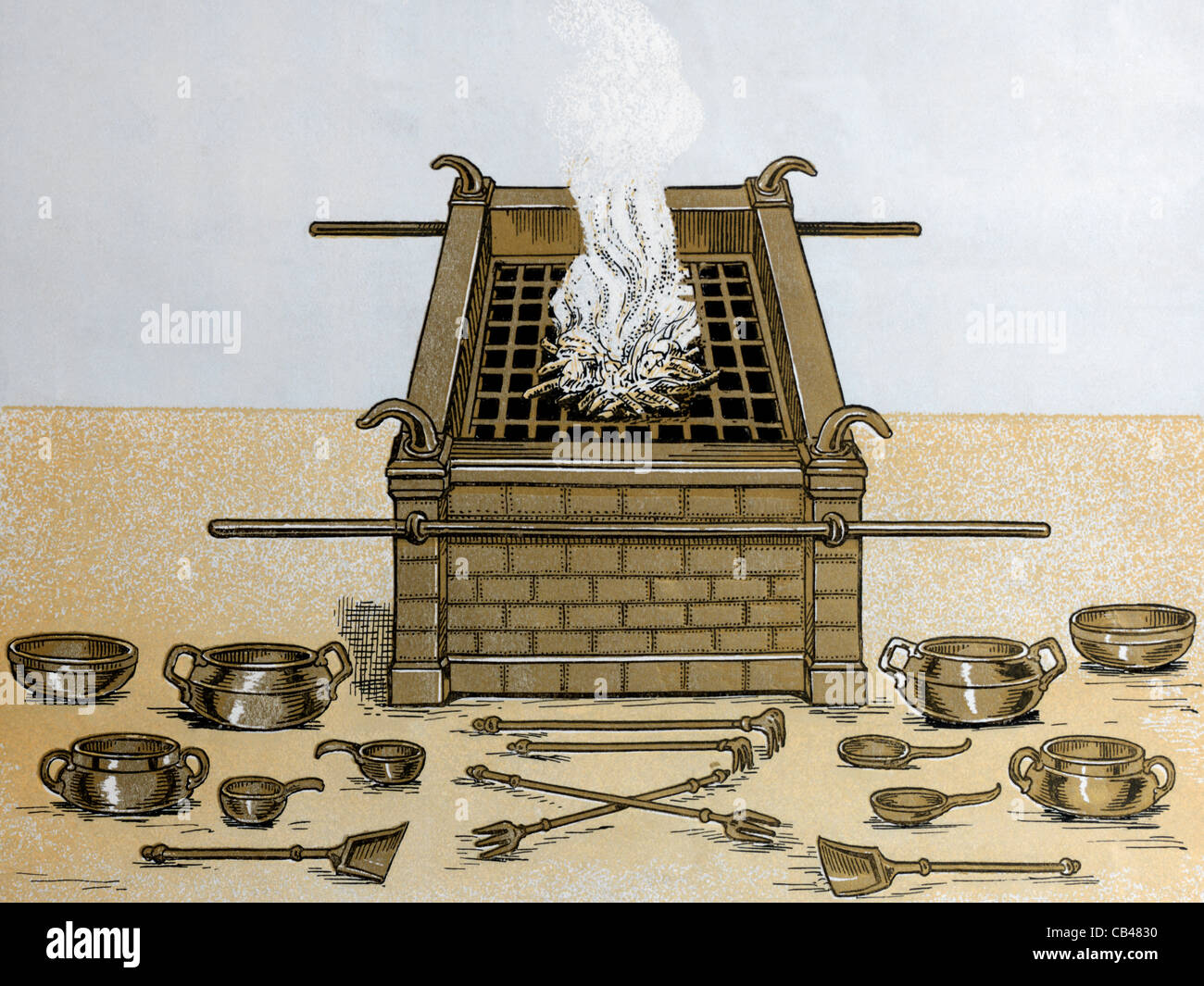 Una ilustración del altar de bronce (Éxodo XXXVIII) del Tabernáculo en el desierto Foto de stock