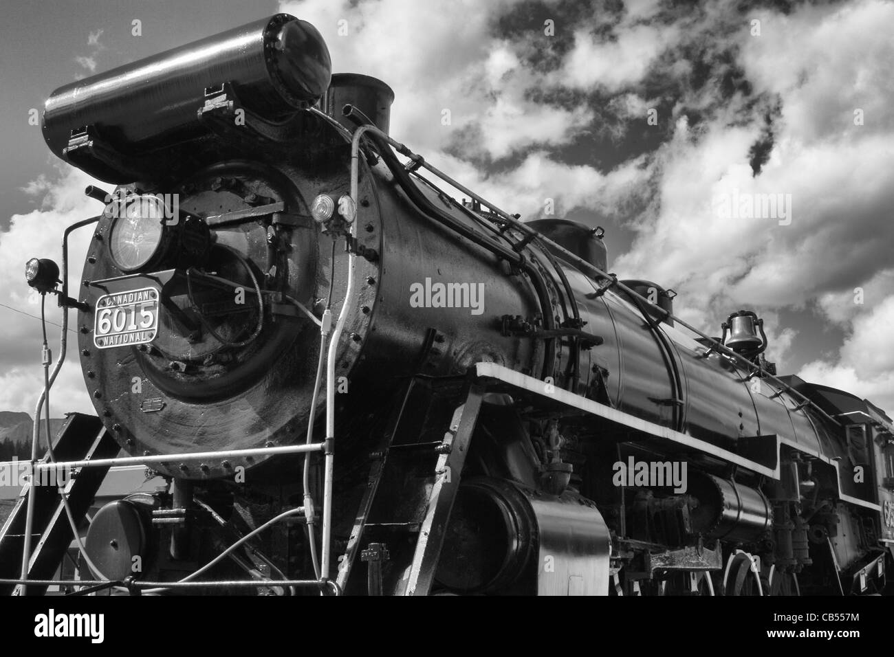 Canadian National Railroad Museum Locomotora Locomotora en el CN Railroad Depot en Jasper, Alberta, Canadá. Foto de stock
