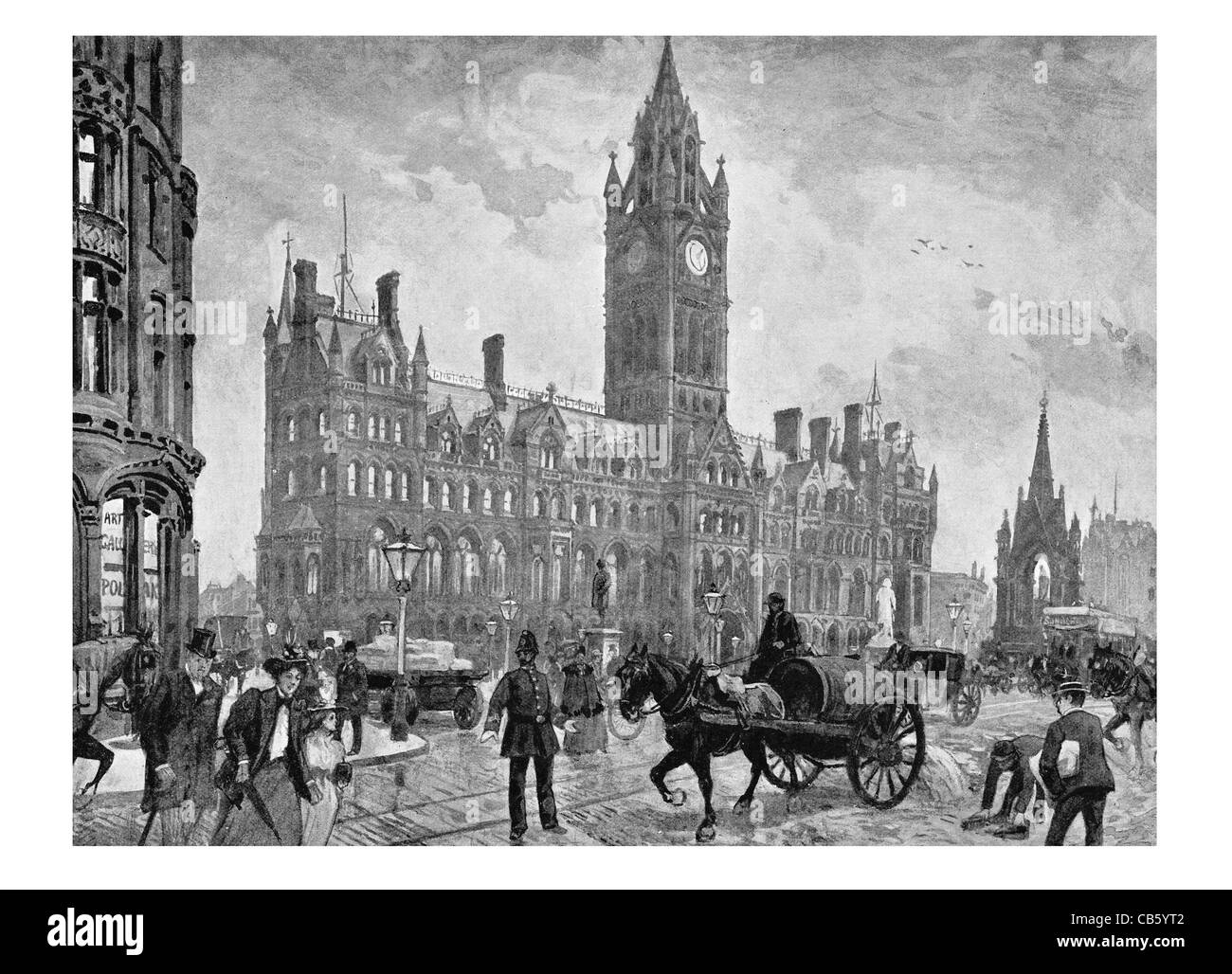 El Ayuntamiento de Manchester victoriana arquitectura neogótica de edificios municipales Ayuntamiento Alfred Waterhouse Foto de stock