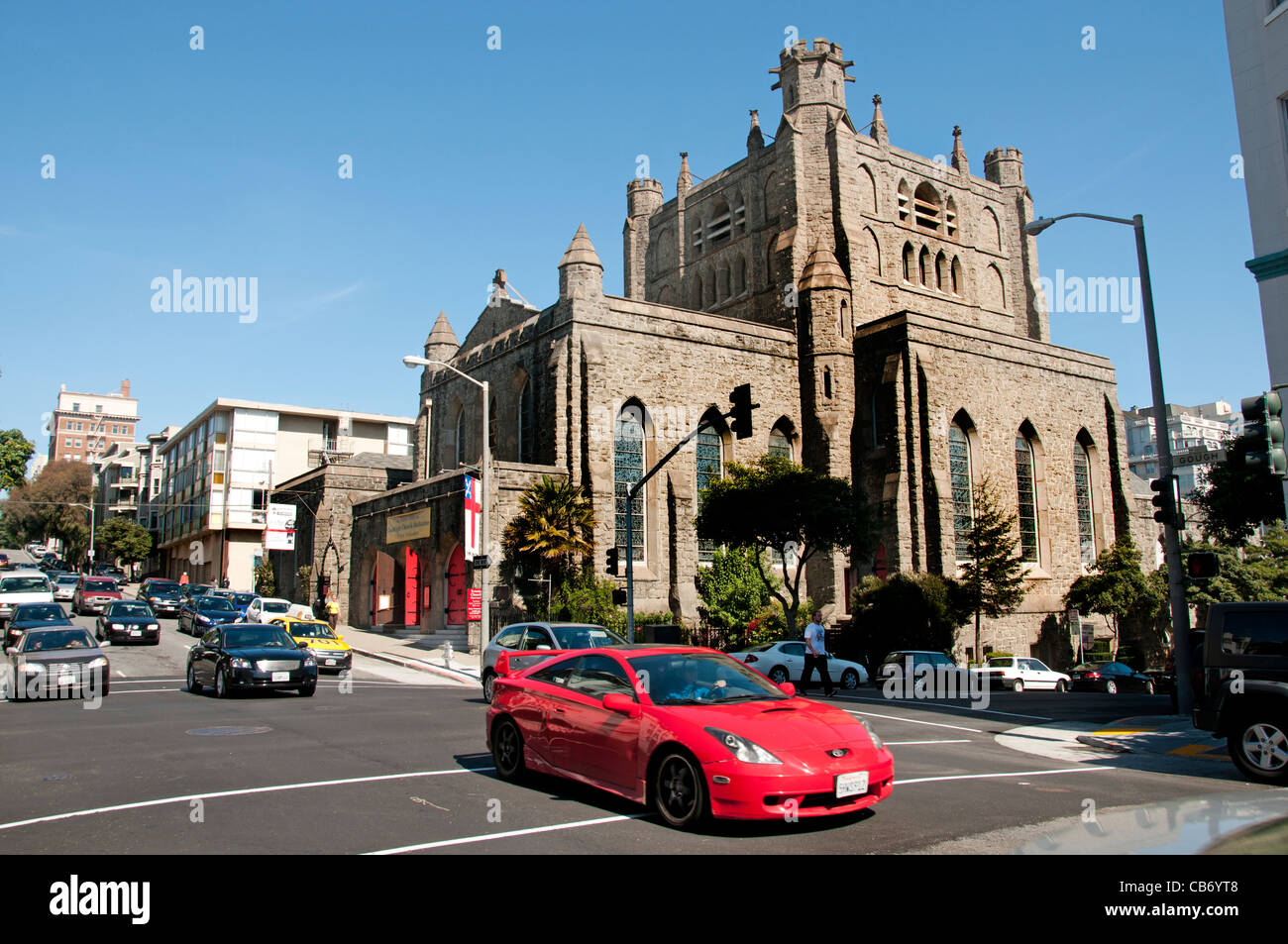 La IGLESIA EPISCOPAL TRINITY 1849 la iglesia más antigua de la costa del Pacífico. La segunda más antigua Congregación San Francisco California Estados Unidos Foto de stock