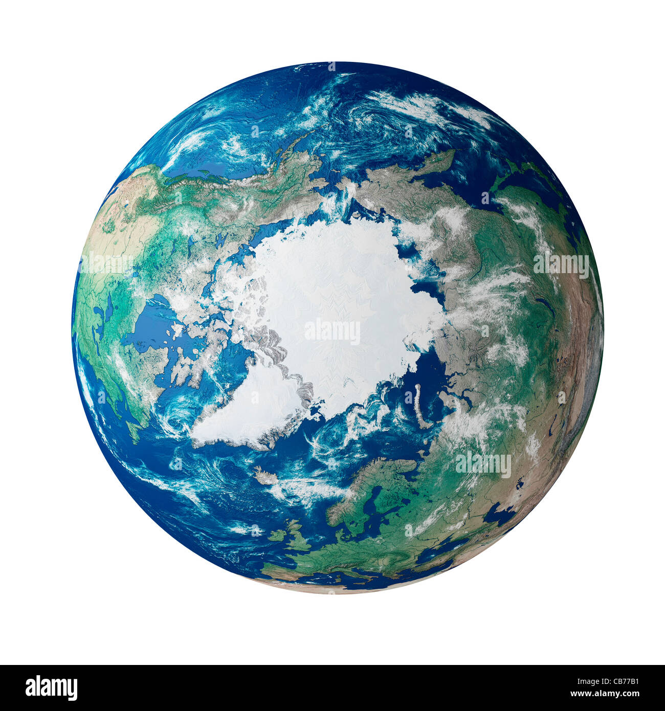 Mundo mostrando la región del Ártico en el planeta tierra Foto de stock