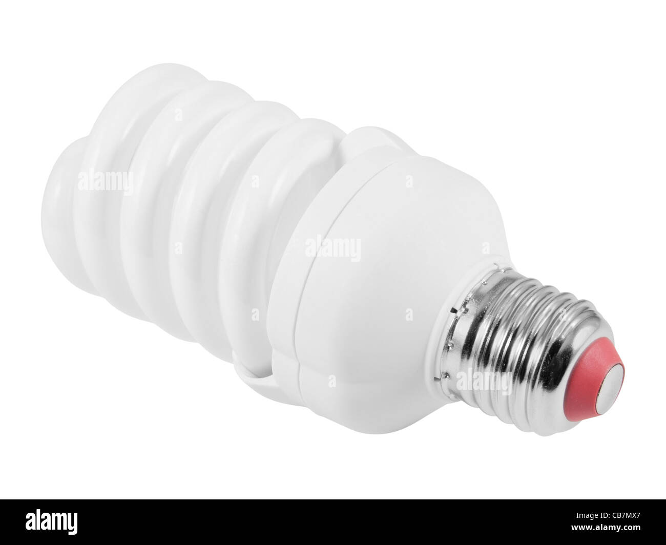 Bombilla fluorescente de ahorro de energía (CFL E27 socket). Aislado sobre fondo blanco con trazado de recorte. Foto de stock