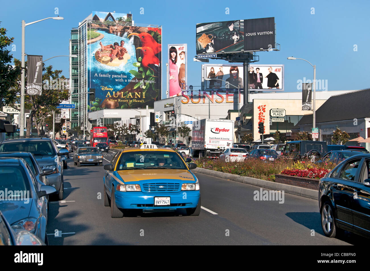 Sunset Boulevard Beverly Hills en Los Ángeles, Estados Unidos Foto de stock