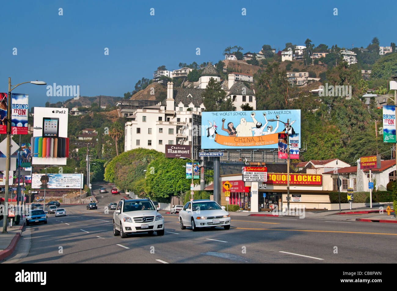 Sunset Boulevard Beverly Hills en Los Ángeles, Estados Unidos Foto de stock