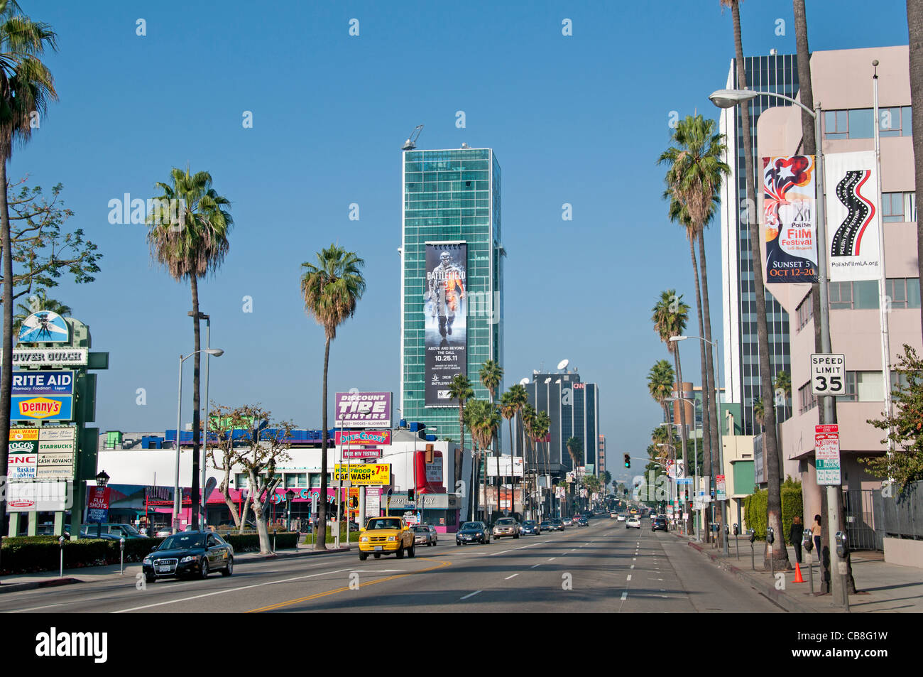 Sunset Boulevard Beverly Hills en Los Ángeles, Estados Unidos Foto de stock