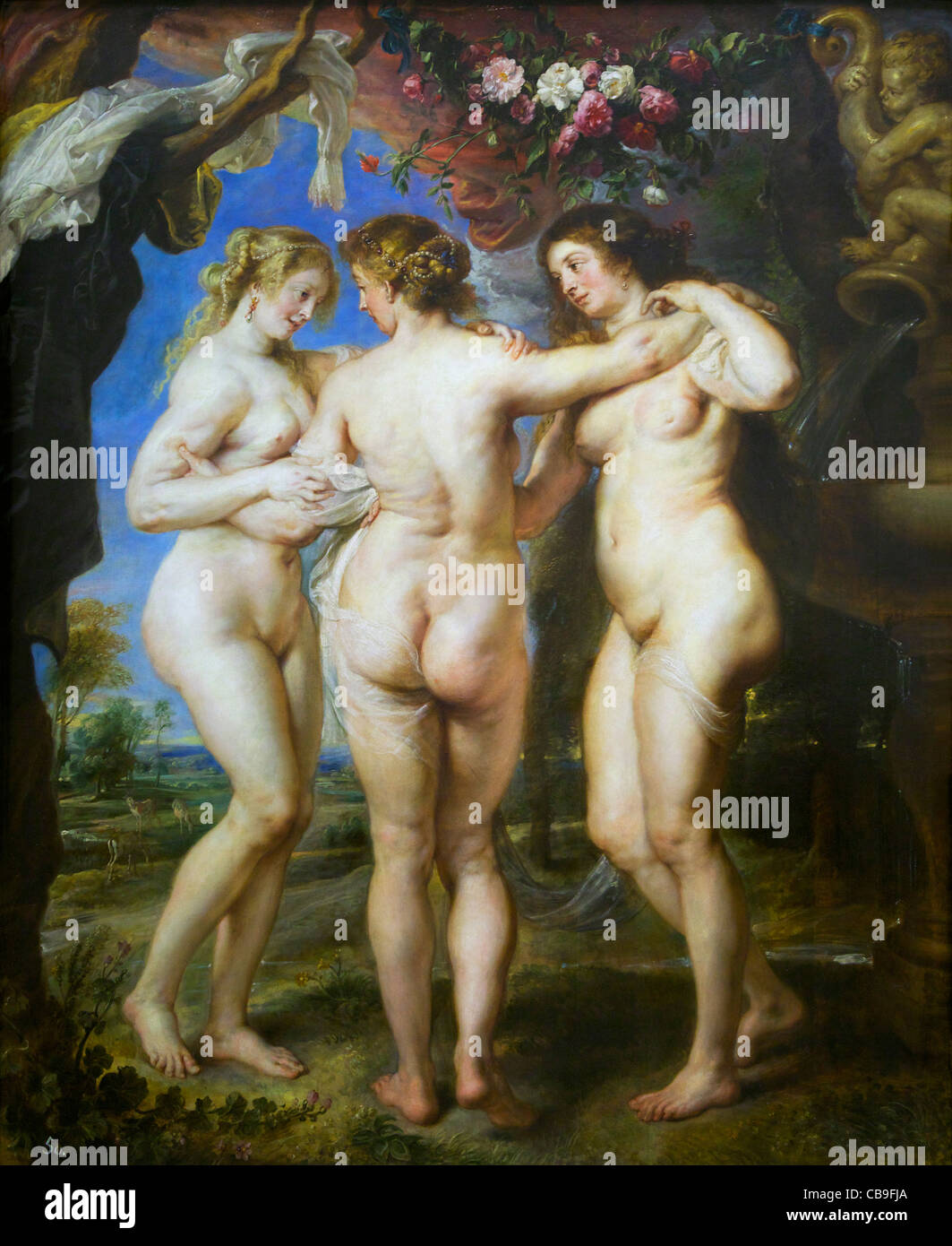 Tres Gracias, de Peter Paul Rubens, 1639, Museo Nacional del Prado, Madrid, España Foto de stock