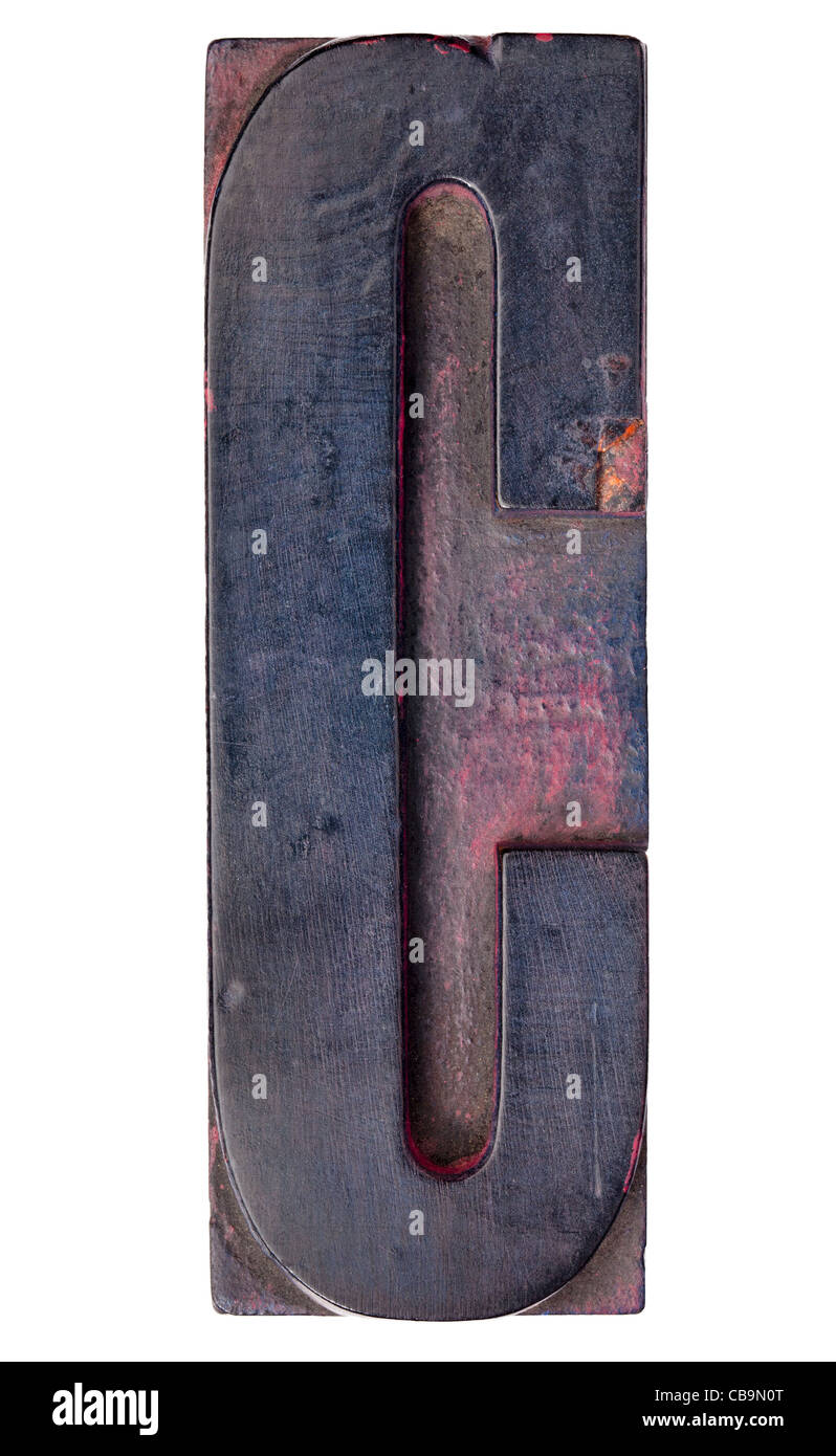 Letra C - tipografía de madera antiguos aislados manchados por bloque de tintas de color Foto de stock