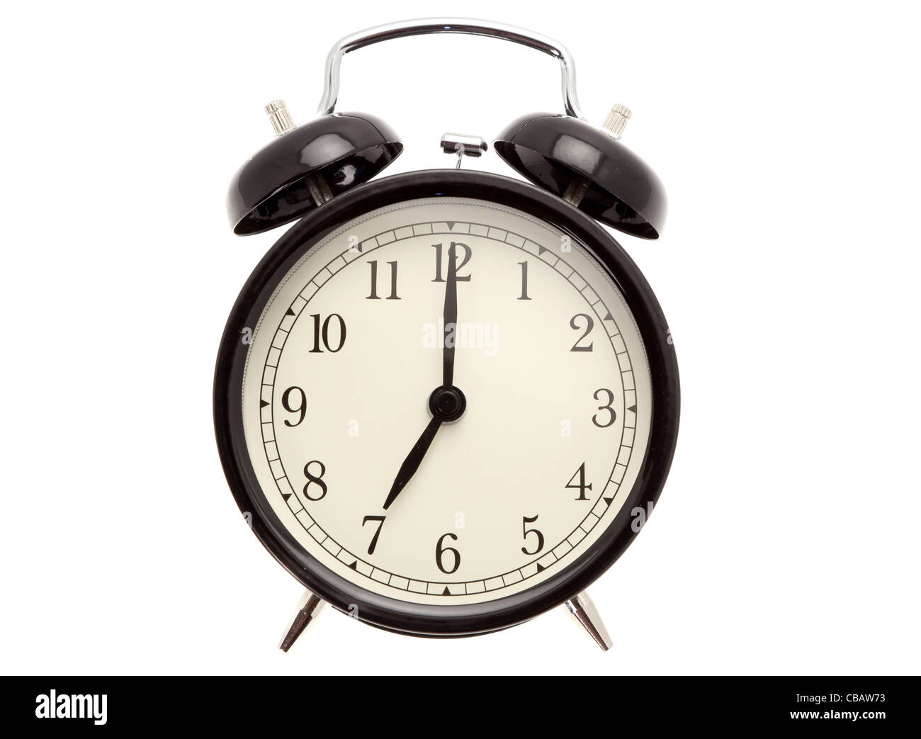 Estilo antiguo reloj de alarma a las siete de la mañana con un fondo blanco  Fotografía de stock - Alamy
