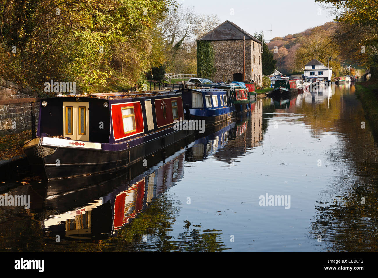 Govilon Wharf, Monmouthshire y Brecon Canal, cerca de Abergavenny, Monmouthshire, Gales Foto de stock
