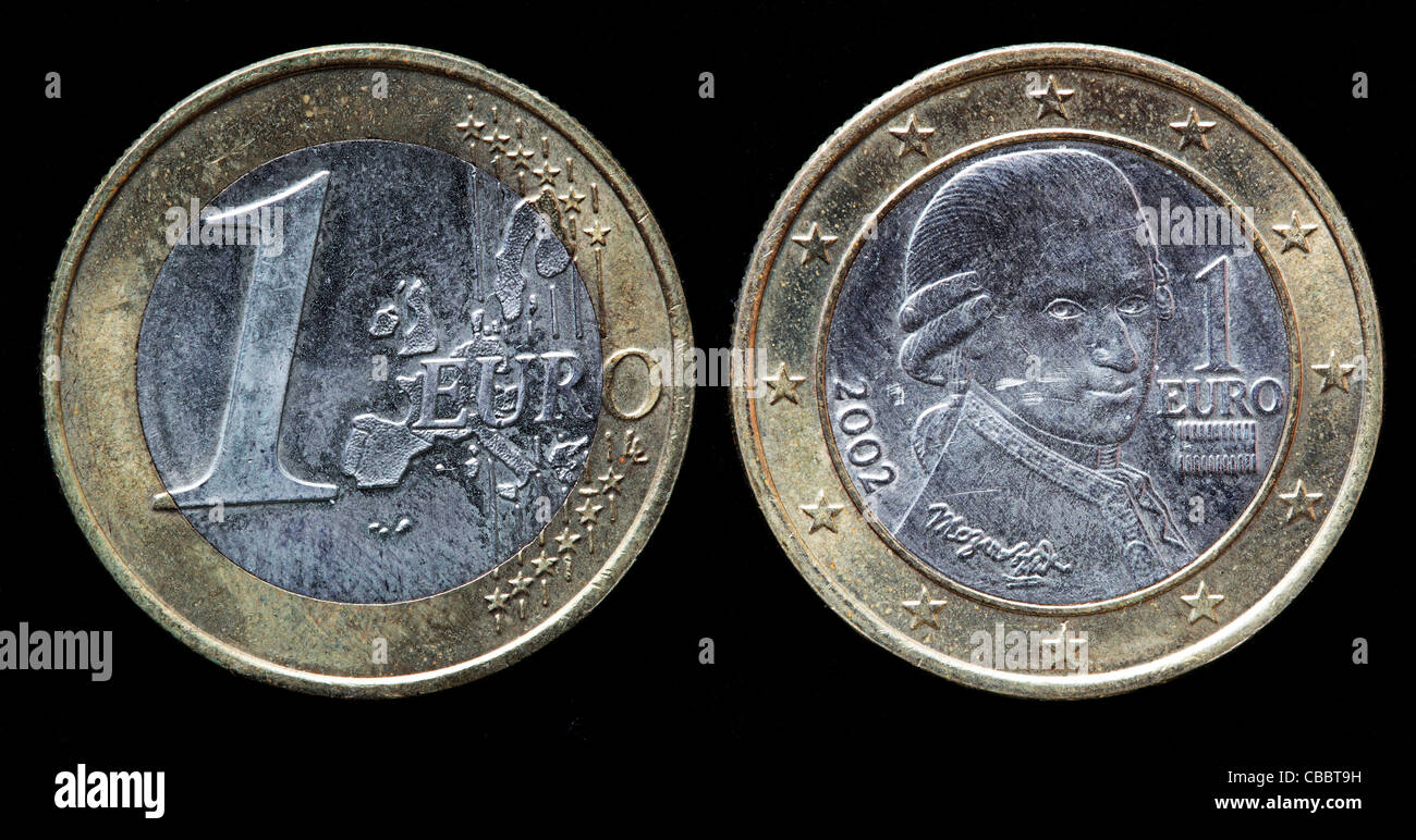 1 monedas de euro, Austria, 2002 Foto de stock