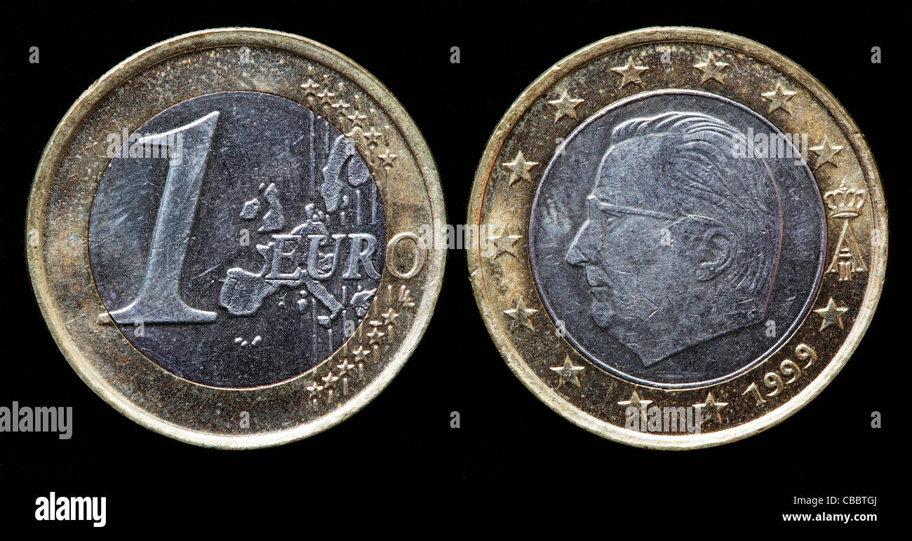 1 monedas de euro, Bélgica, 1999 Foto de stock