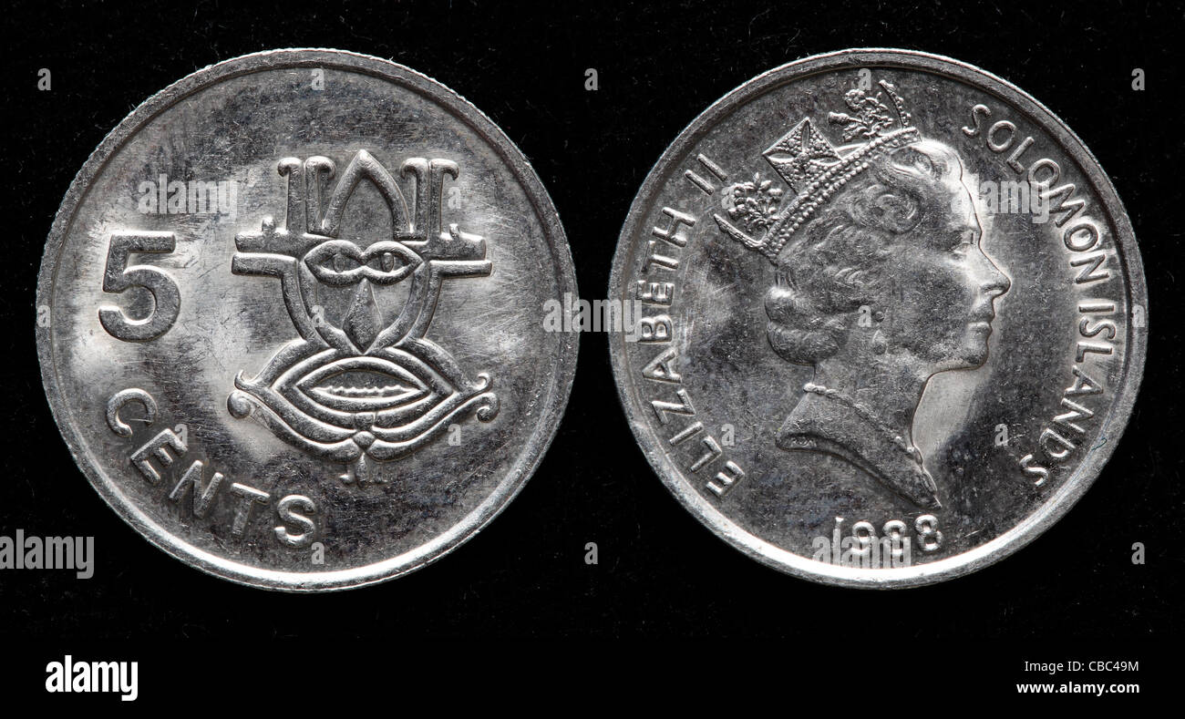 Moneda de cinco centavos, Islas Salomón, 1988 Foto de stock