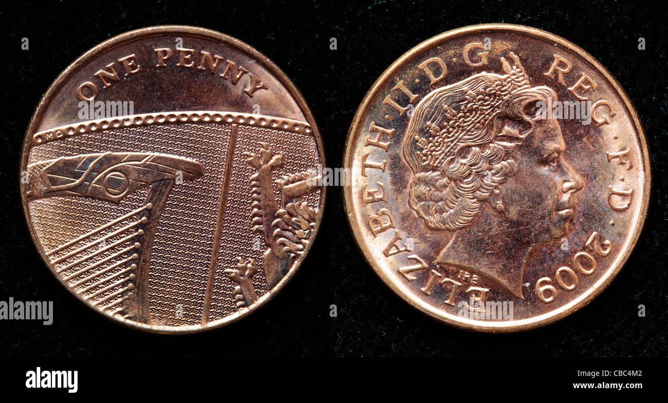 Moneda de 1 céntimo, Reino Unido, 2009 Foto de stock