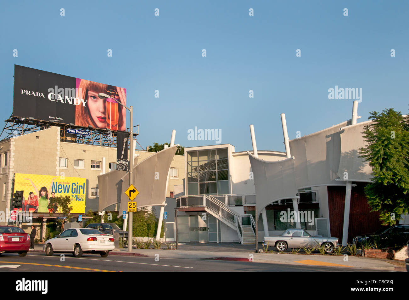 Sunset Boulevard Beverly Hills en Los Ángeles, Estados Unidos de América American EE.UU. Foto de stock