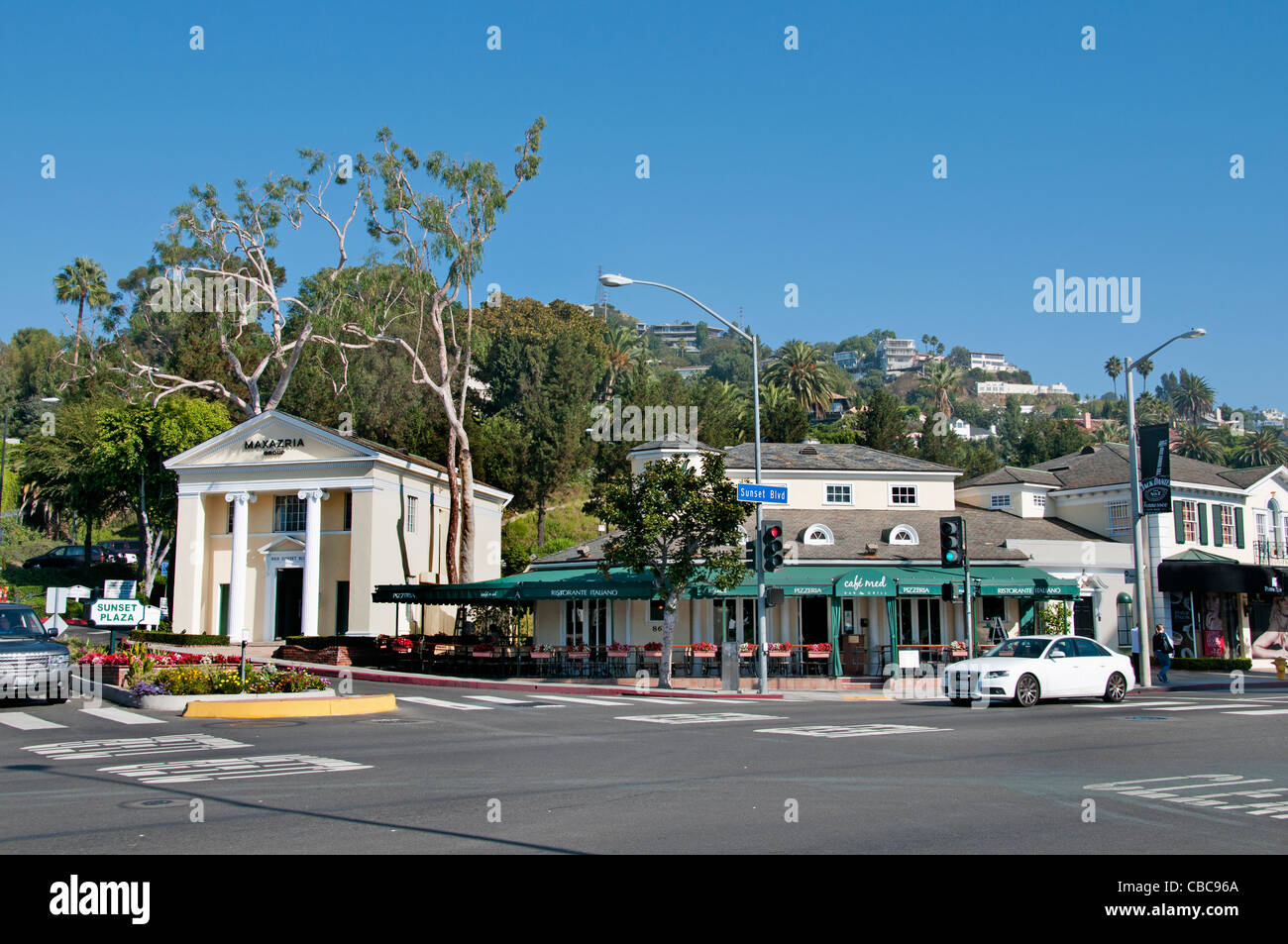 Grupo Maxazria Cafe Med Sunset Boulevard Beverly Hills en Los Ángeles, Estados Unidos Los Angeles Foto de stock