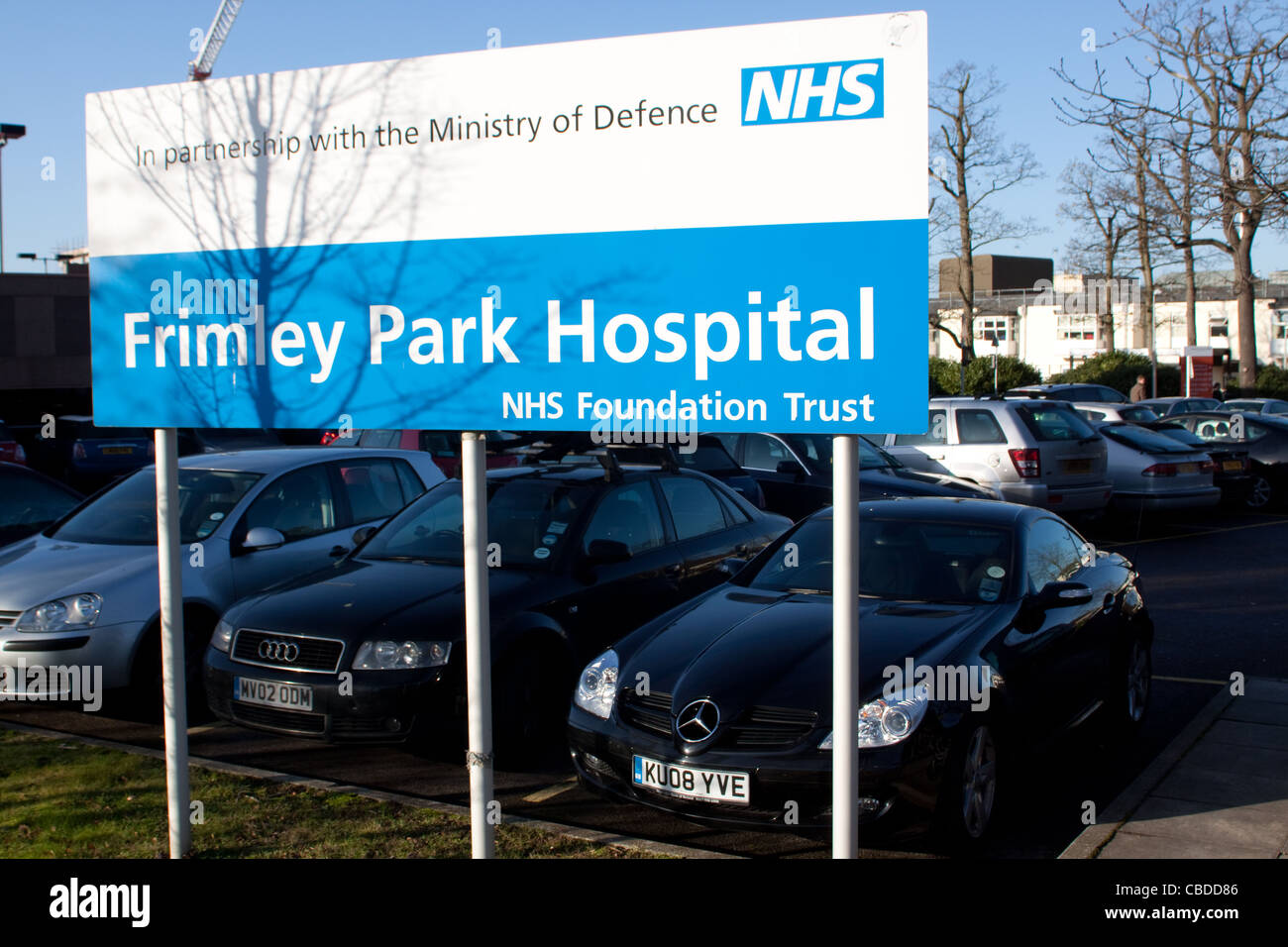 Señal de entrada para Frimley Park Hospital Foto de stock