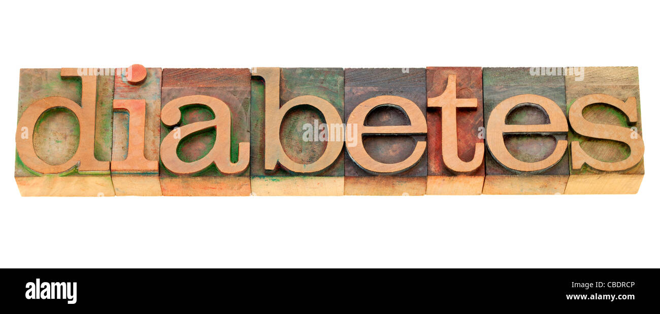 Diabetes - problema de salud - palabra aislada en vintage tipografía bloques de madera Foto de stock
