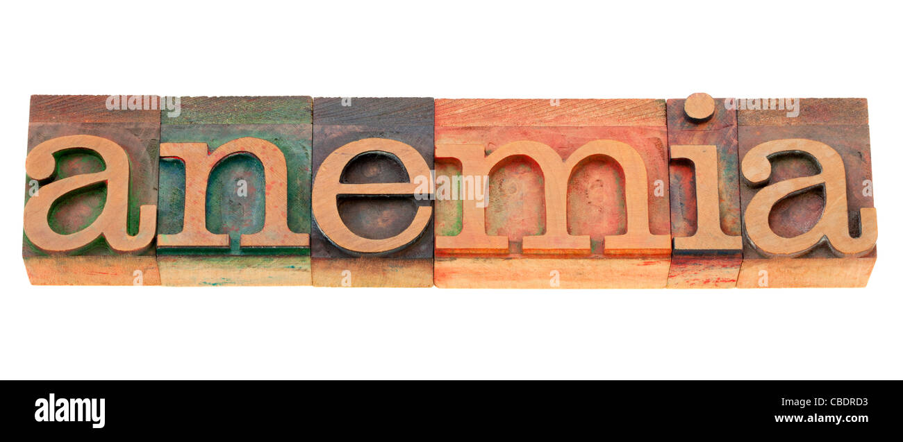 La anemia - problema de salud - palabra aislada en vintage tipografía bloques de madera Foto de stock