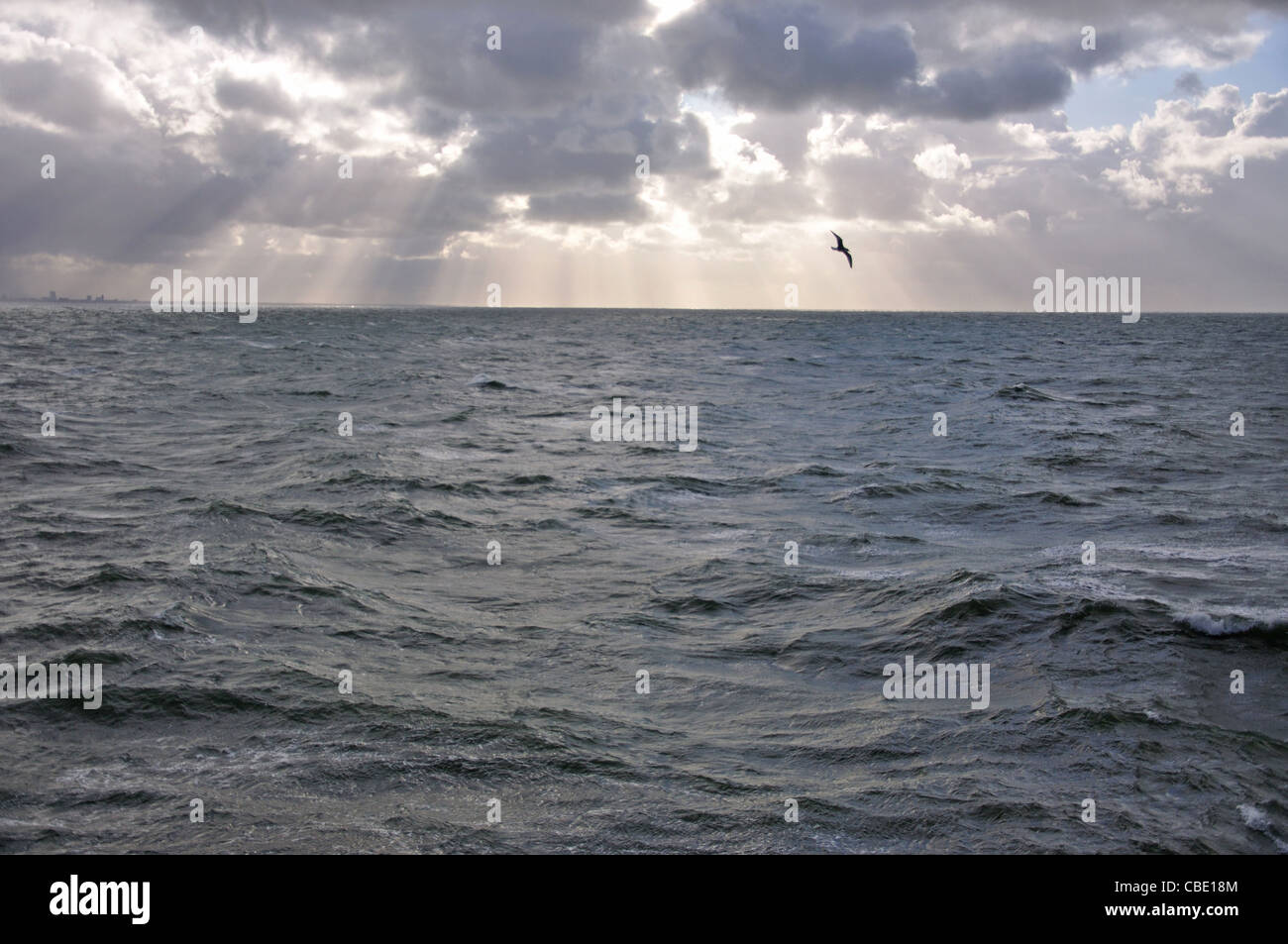 Olas en el mar picado fuera de Dinamarca, El Mar del Norte, el norte de Europa Foto de stock