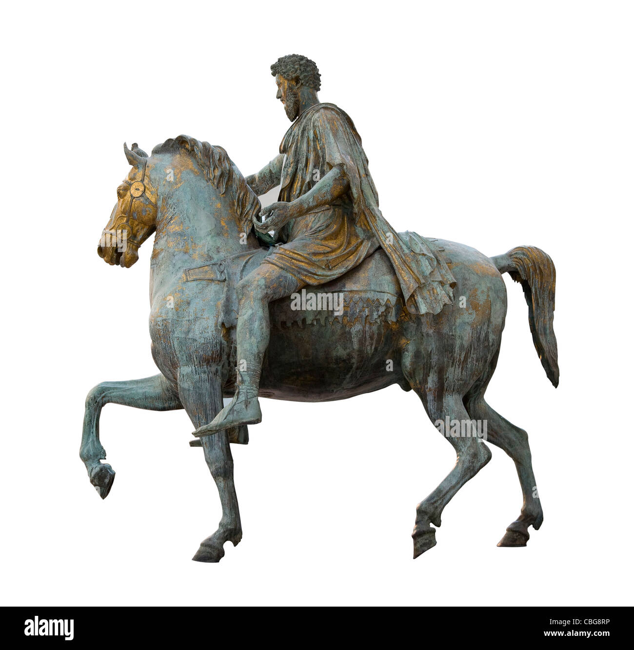 El emperador Constantino aislado en blanco a caballo Foto de stock