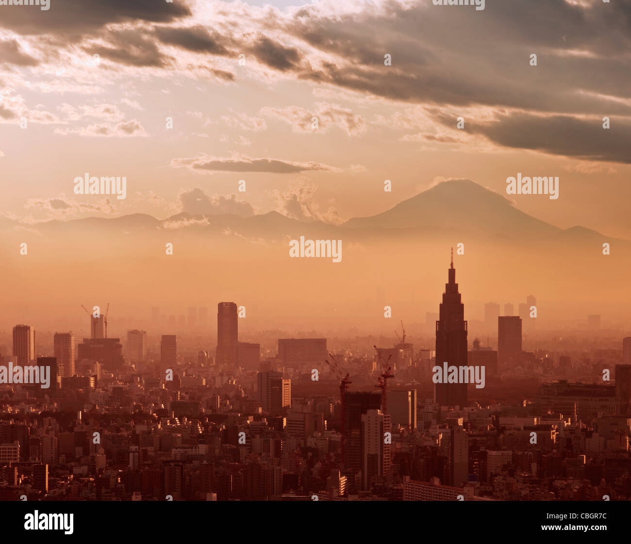 Vista del Monte Fuji desde un edificio en Tokio (Japón) Foto de stock