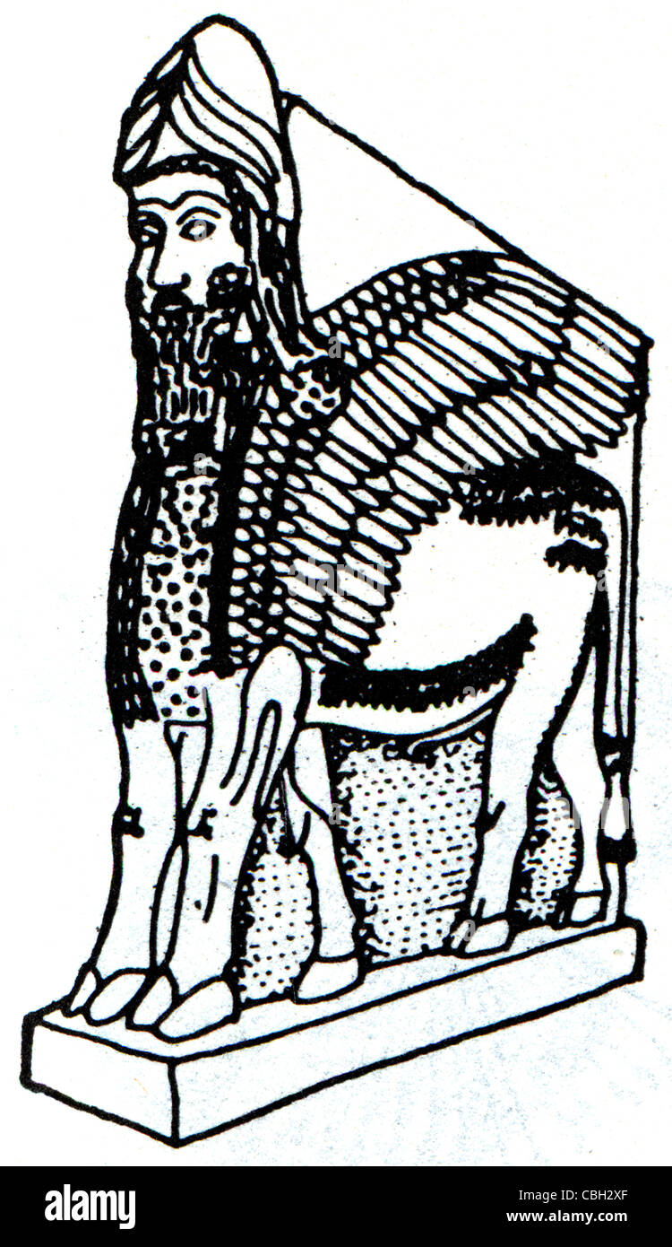 Toro-hombre alado - Guardia del Palacio de Nimrud, asiria. Foto de stock