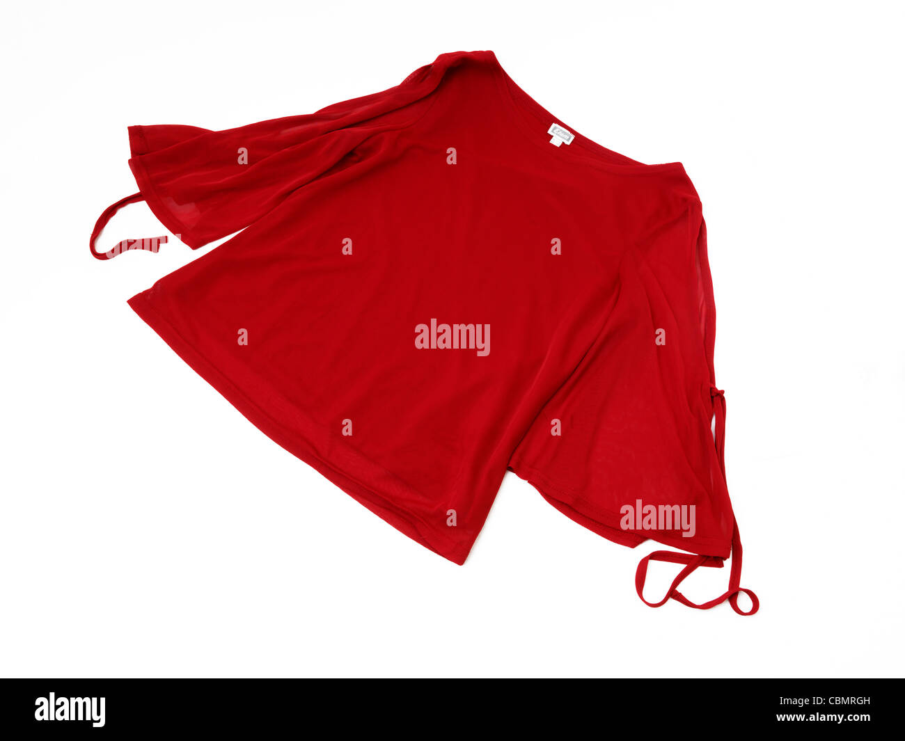 Rojo Boat-Neck Top con mangas abocinada y lazos Foto de stock