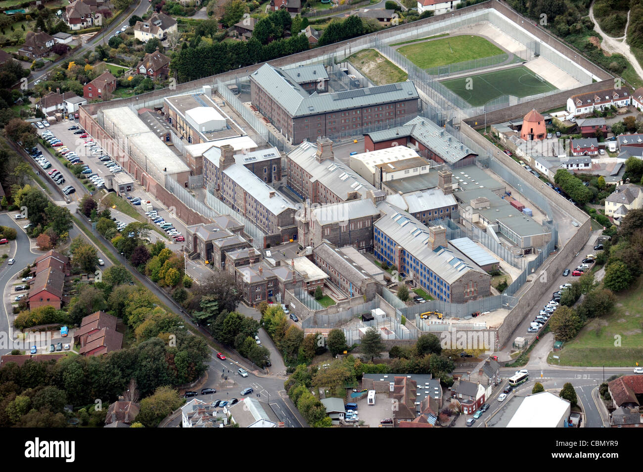 Vista aérea de la cárcel Lewes Sussex, Inglaterra. Ronnie Kray pasó algún tiempo aquí Foto de stock